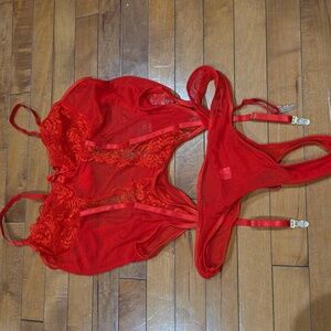 Red Lace Lingerie Top And Thong NWOT